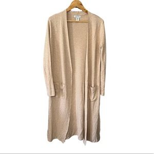 Ruby Moon beige long open front duster cardigan with pockets 100% cotton